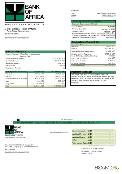 Burkina Faso Bank of Africa relevé hypothécaire bancaire scr